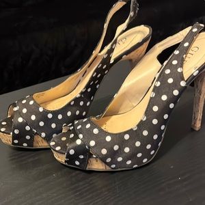 Polka dot sling back heels